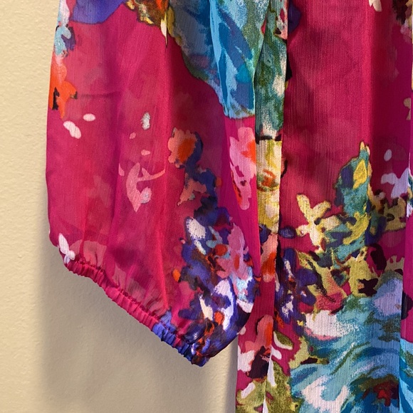 ✨BRAND NEW✨ CHARTER CLUB FUSHIA PINK SHEER BLOUSE WITH FLOWER PRINT - Picture 7 of 11